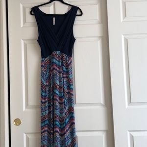 Blue and coral maxi dress